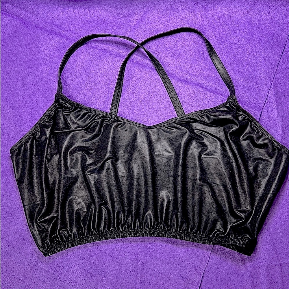 ‘Leatherette’ Spandex X-Back Camisole Bra Rave/Dancewear XL NWOT